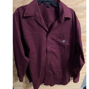 Men's Big Dogs Dress Shirt Burgundy Large Button Up Logo